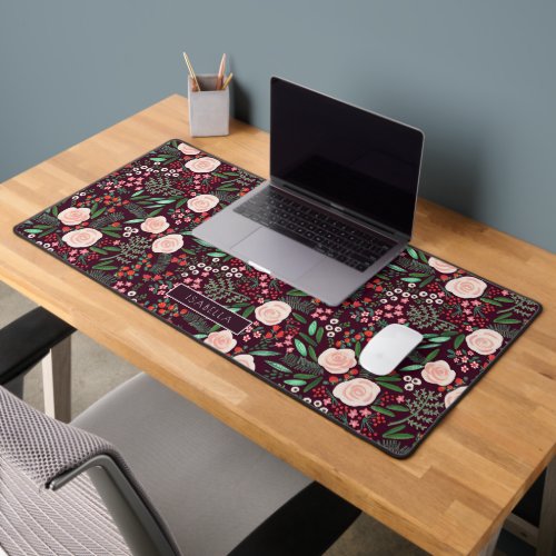 Floral pink pattern Custom Name Desk Mat