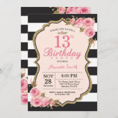 Floral Pink Peonies 13th Birthday Party Invitation (Front/Back)