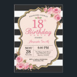 Floral Pink Peonies 18th Birthday Party Invitation<br><div class="desc">Floral Pink Peonies 18th Birthday Party Invitation for women. Gold Glitter. Blush Watercolor Floral Flower Chic. Black and White Stripes. 13th 15th 16th 18th 20th 21st 30th 40th 50th 60th 70th 80th 90th 100th, Any Ages. Printable Digital. For further customization, please click the "Customize it" button and use our design...</div>