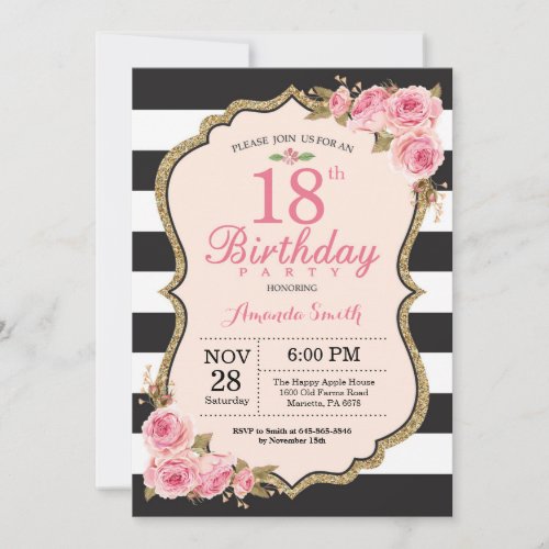 Floral Pink Peonies 18th Birthday Party Invitation
