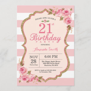 Floral Pink Peonies 21st Birthday Party Invitation