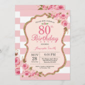 Floral Pink Peonies 80th Birthday Party Invitation (Front/Back)
