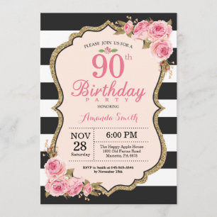 Floral Pink Peonies 90th Birthday Party Invitation
