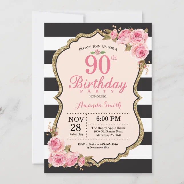 Floral Pink Peonies 90th Birthday Party Invitation | Zazzle