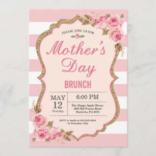 Floral Pink Peonies Mothers Day Brunch Invitation