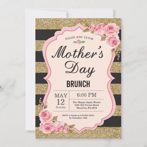 Floral Pink Peonies Mothers Day Brunch Invitation