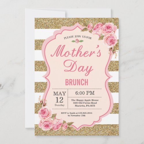 Floral Pink Peonies Mothers Day Brunch Invitation