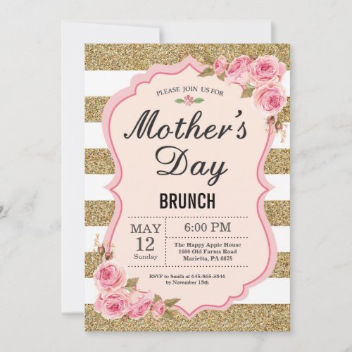 Floral Pink Peonies Mothers Day Brunch Invitation