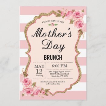 Floral Pink Peonies Mothers Day Brunch Invitation by Happyappleshop at Zazzle
