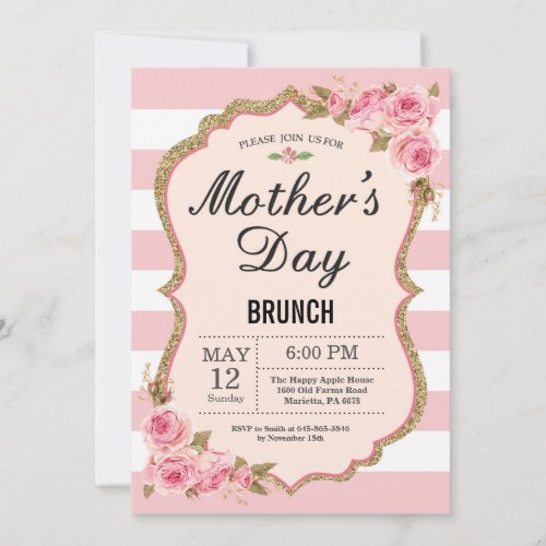 Floral Pink Peonies Mothers Day Brunch Invitation