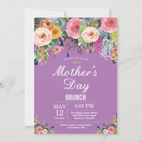 Floral Pink Peonies Mothers Day Brunch Invitation