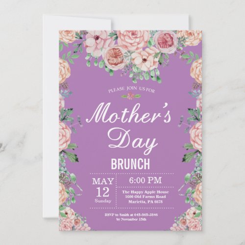 Floral Pink Peonies Mothers Day Brunch Invitation