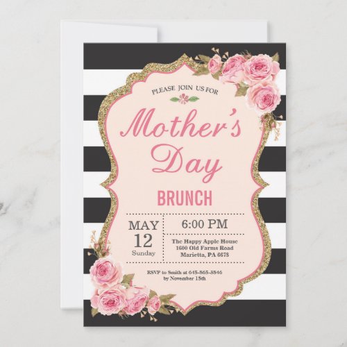 Floral Pink Peonies Mothers Day Brunch Invitation