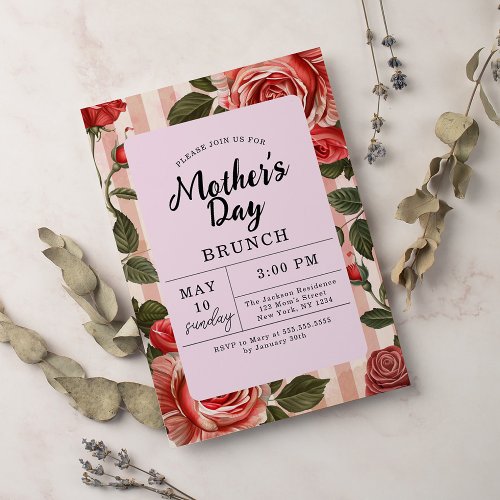 Floral Pink Peonies Mothers Day Brunch Invitation