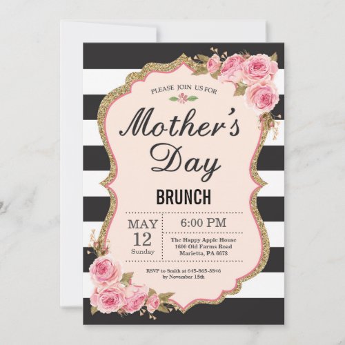 Floral Pink Peonies Mothers Day Brunch Invitation