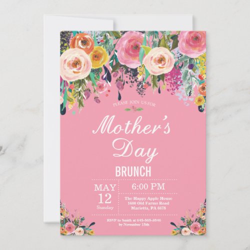 Floral Pink Peonies Mothers Day Brunch Invitation