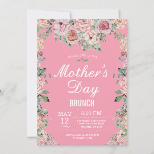 Floral Pink Peonies Mothers Day Brunch Invitation