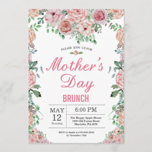 Floral Pink Peonies Mothers Day Brunch Invitation