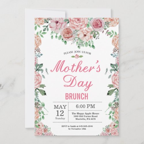 Floral Pink Peonies Mothers Day Brunch Invitation