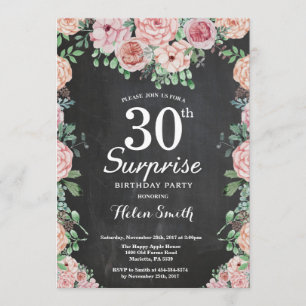 Floral Pink Peonies Surprise 30th Birthday Invitation