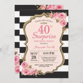 Floral Pink Peonies Surprise 40th Birthday Party Invitation (Front/Back)