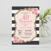 Floral Pink Peonies Surprise 40th Birthday Party Invitation (Standing Front)