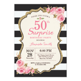 Floral Pink Peonies Surprise 50th Birthday Party Invitation