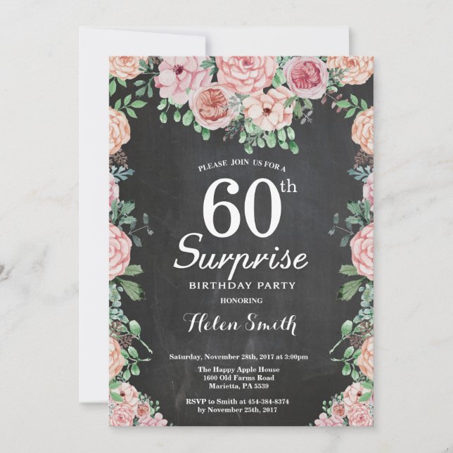 Floral Pink Peonies Surprise 60th Birthday Invitation (Front)
