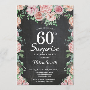 Floral Pink Peonies Surprise 60th Birthday Invitation