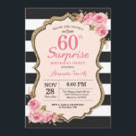 Floral Pink Peonies Surprise 60th Birthday Party Invitation<br><div class="desc">Floral Pink Peonies Surprise 60th Birthday Party Invitation for women. Gold Glitter. Blush Watercolor Floral Flower Chic. Black and White Stripes. 13th 15th 16th 18th 20th 21st 30th 40th 50th 60th 70th 80th 90th 100th, Any Ages. Printable Digital. For further customization, please click the "Customize it" button and use our...</div>