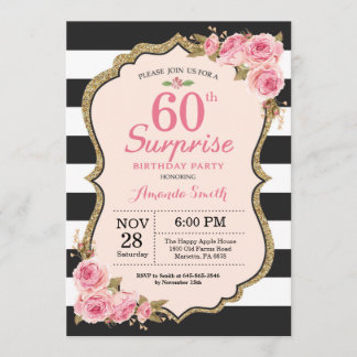 Floral Pink Peonies Surprise 60th Birthday Party Invitation