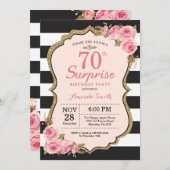 Floral Pink Peonies Surprise 70th Birthday Party Invitation (Front/Back)
