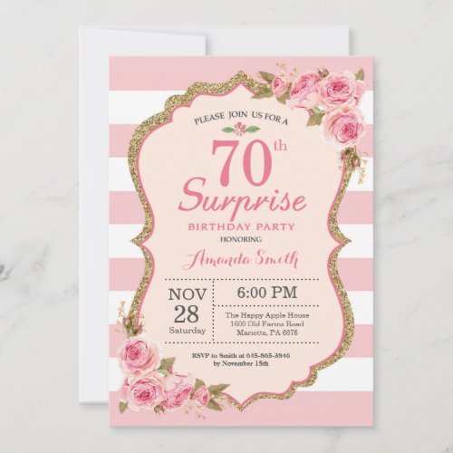 Floral Pink Peonies Surprise 70th Birthday Party Invitation