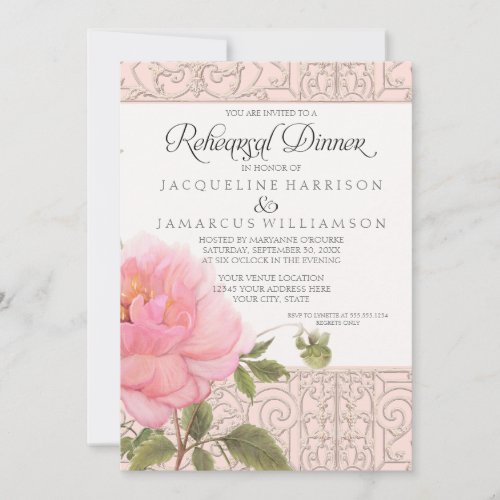 Floral Pink Peony Classic Formal Rehearsal Dinner Invitation