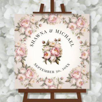 Floral Pink Peony Elegant Watercolor Wedding Poster by ModernStylePaperie at Zazzle