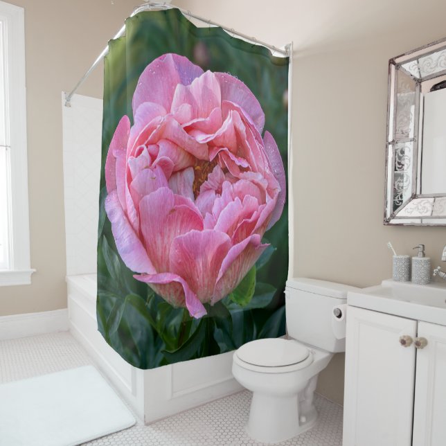 Floral Pink Peony Photography Shower Curtain (In Situ)