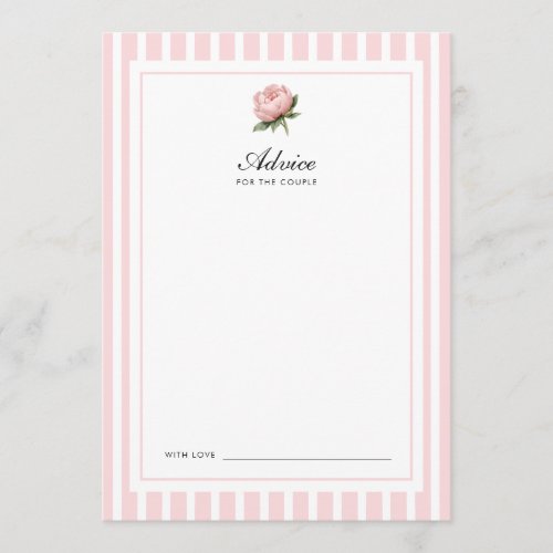 Floral Pink Peony Stripes Wedding Advice Card