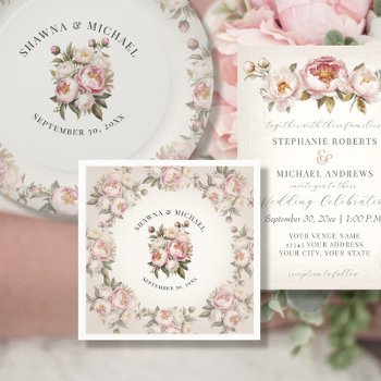 Floral Pink Peony Watercolor Elegant Wedding Napkins by ModernStylePaperie at Zazzle