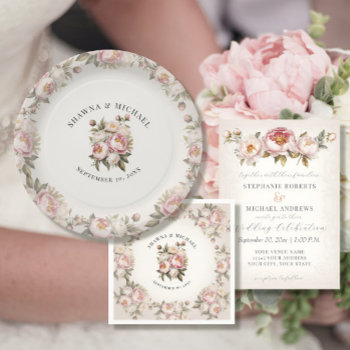 Floral Pink Peony Watercolor Elegant Wedding Paper Plates by ModernStylePaperie at Zazzle