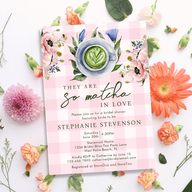 Floral Pink Perfect Matcha Themed Bridal Shower Invitation (Creator Uploaded)