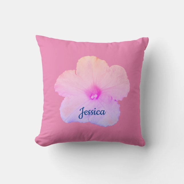 Floral Pink Petunia Name Monogram Cute Girly 2020 Throw Pillow (Front)