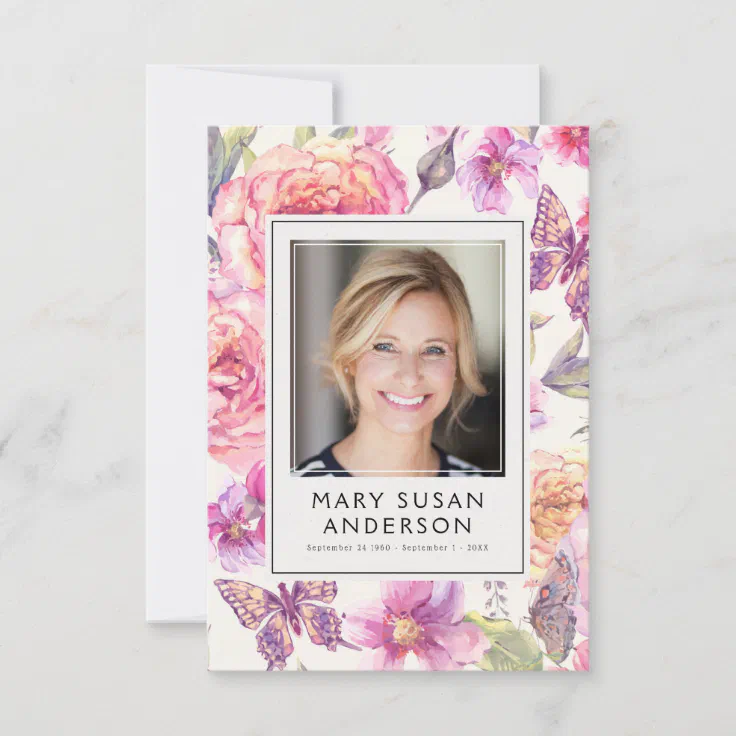 Floral Pink Photo Funeral Memorial Poem Card | Zazzle