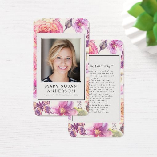 Floral Pink Photo Funeral Memorial Poem Card | Zazzle