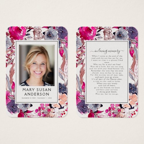 Floral Pink Photo Funeral Memorial Poem Card