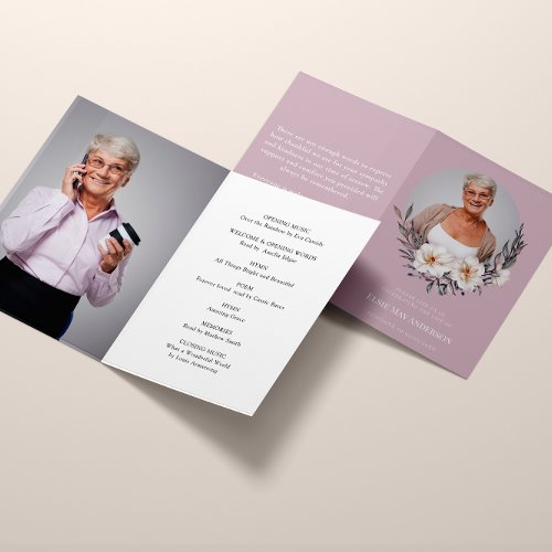  Floral pink photo memorial order of service  Invitation