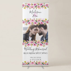 Floral Pink Photo Wedding Rehearsal Dinner Retractable Banner