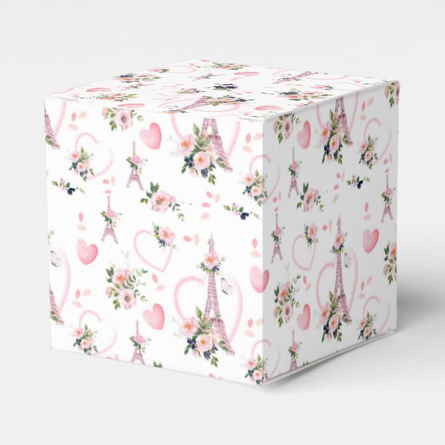 Floral Pink Pillow Paris Favor Boxes (Front Side)