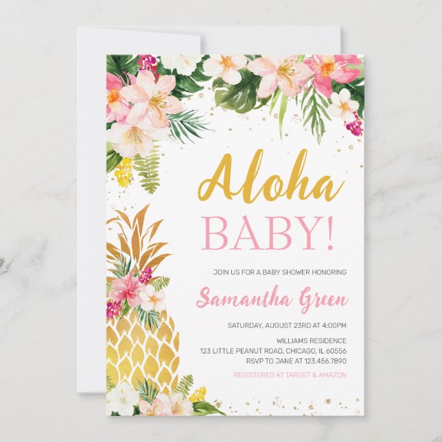 Floral Pink Pineapple Baby Shower Invitation (Front)