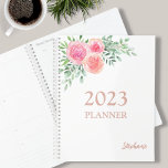 Floral Pink Planner<br><div class="desc">This girly planner is decorated with a watercolor bouquet of roses and foliage in shades of pink, blush, and green. Easily customizable with the year and your name. Use the Design Tool to change the text size, style, or color. As we create our artwork you won't find this exact image...</div>