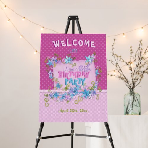 Floral Pink Polka Dots Birthday Party Welcome Sign